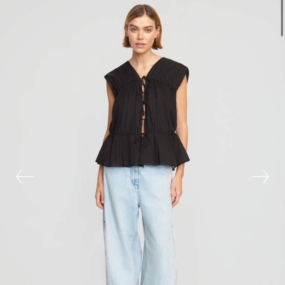 Modern Citizen Neha Tie-Front Tiered Blouse - Small, Black, NWOT